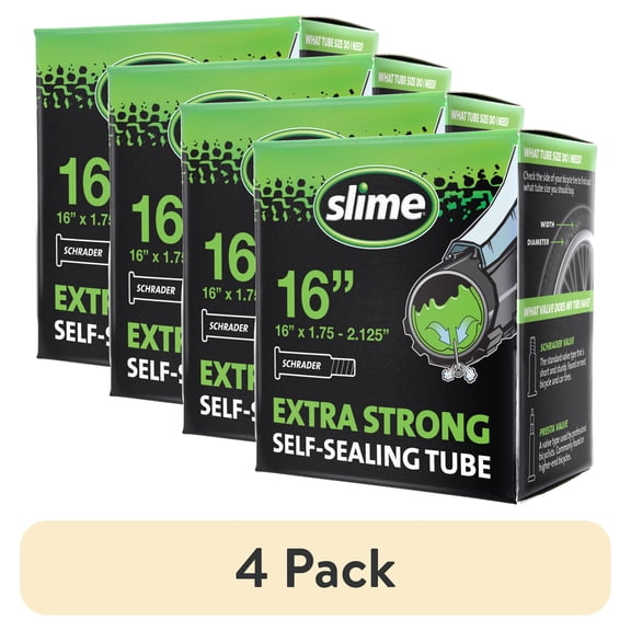 (4 pack) Slime Extra Strong Self-Sealing Bicycle Tube Schrader Valve 16" x 1.75-2.125"