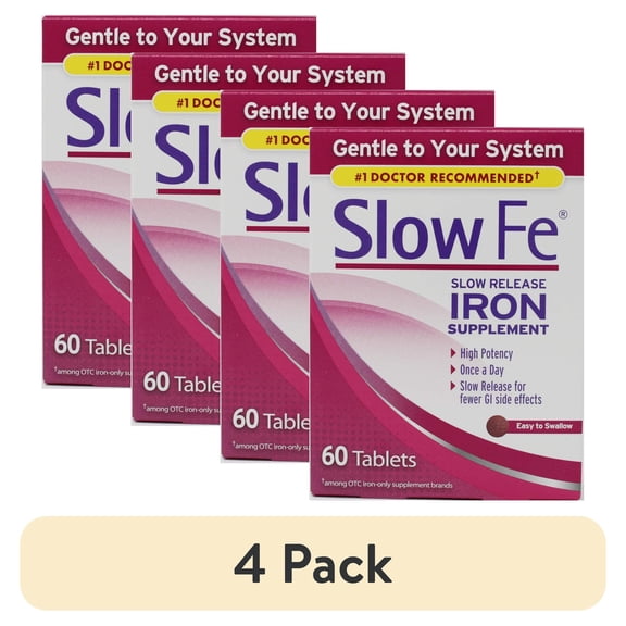 (4 pack) Slow Fe, High Potency Iron 45 mg, Slow Release - 60 Tablets