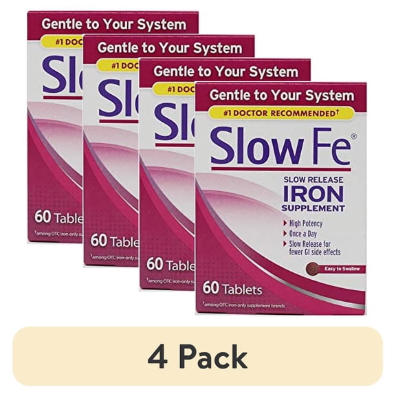 (4 pack) Slow Fe Iron Supplement for Iron Deficiency & High Potency, 45mg - 60 Tablets