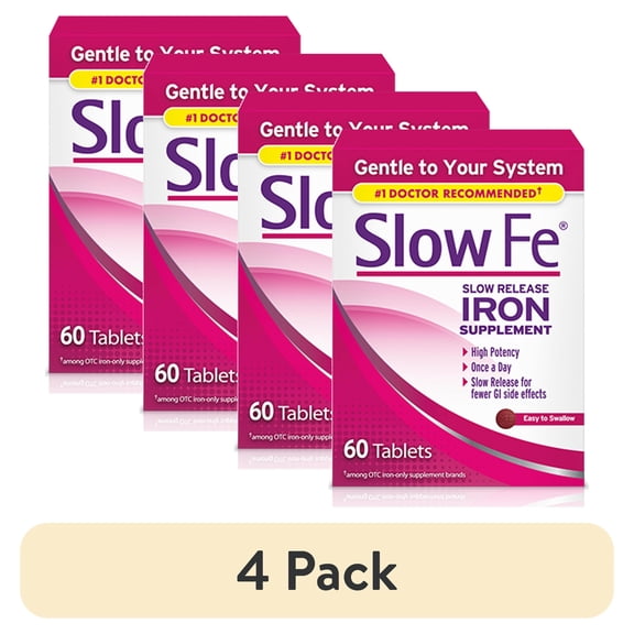 (4 pack) Slow Fe Iron Supplement for Iron Deficiency Slow Release Tablets, 45 mg, 60 Count