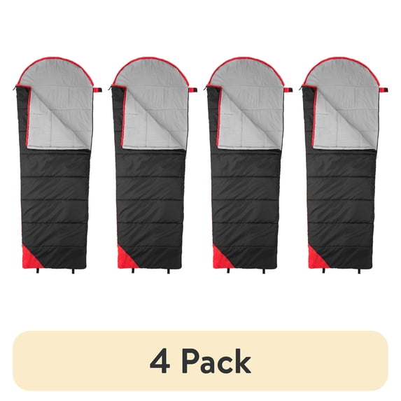 (4 pack) Slumbertrek Micro Tapered Sleeping Bag, Minimum Temperature +10oC / +54oF, Product Size 31.5x84 in, Black Red Color