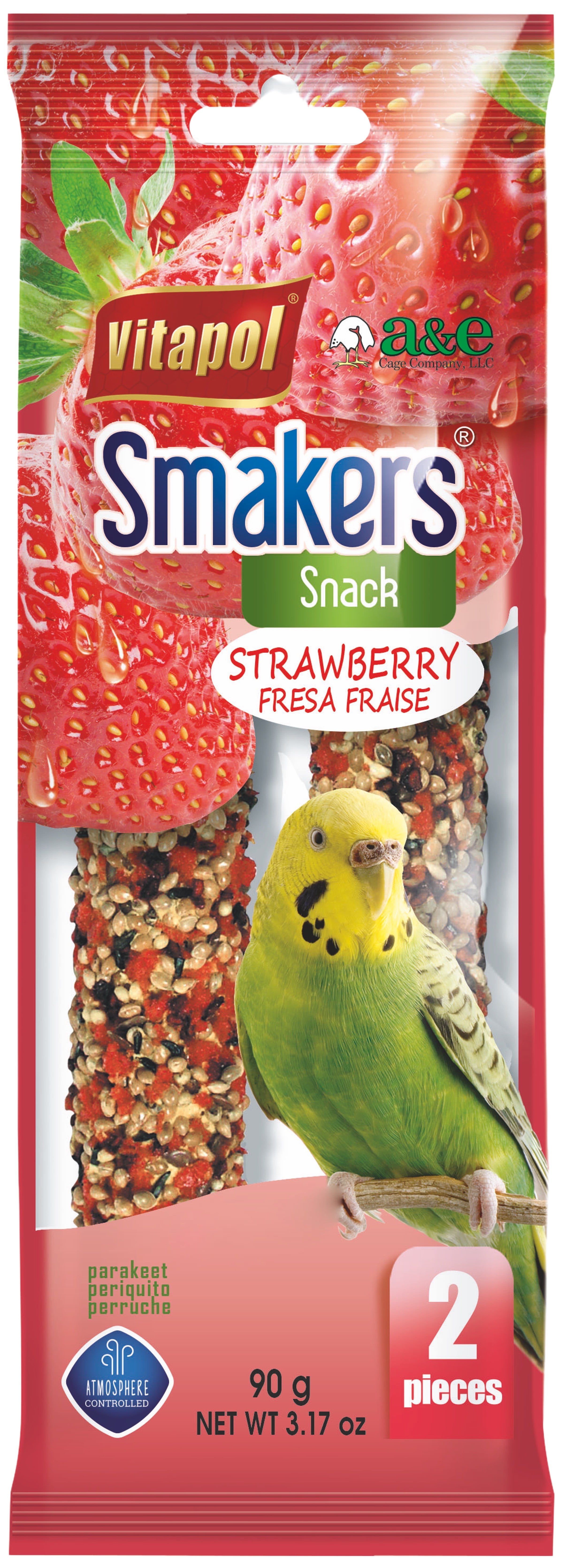 (4 pack) Smakers Bird Treat Sticks Strawberry 2count Parakeet A&E