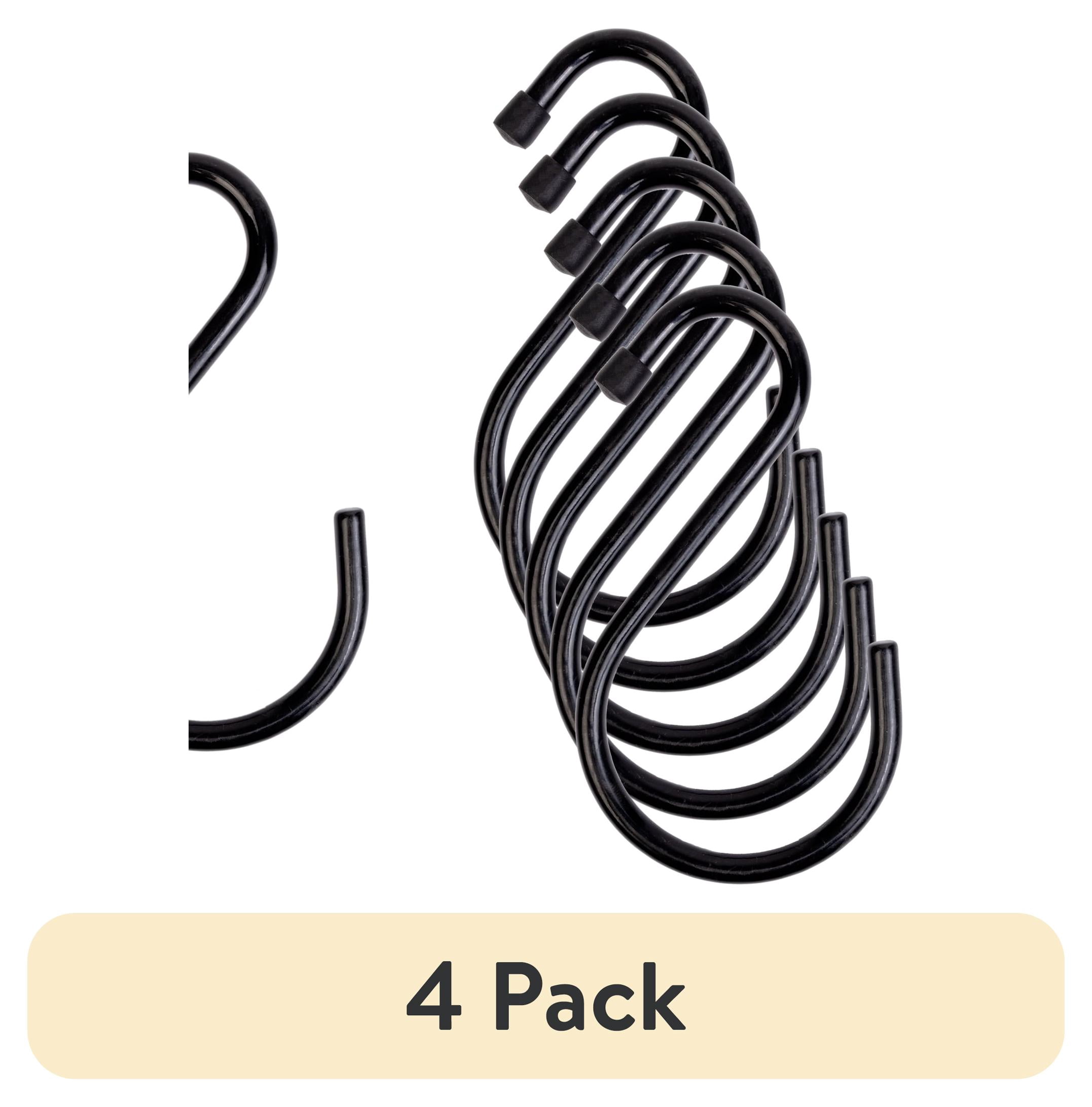 (4 pack) Mainstays Large PVC-Coated Steel S-Hooks, Black, 6 Pack