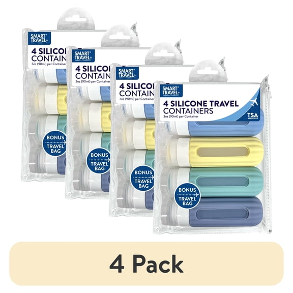 (4 pack) Smart Travel Silicone Travel Container Set with Clear Case, 3 oz, 4 Pack, Leak-Proof and TSA Approved, Color May Vary