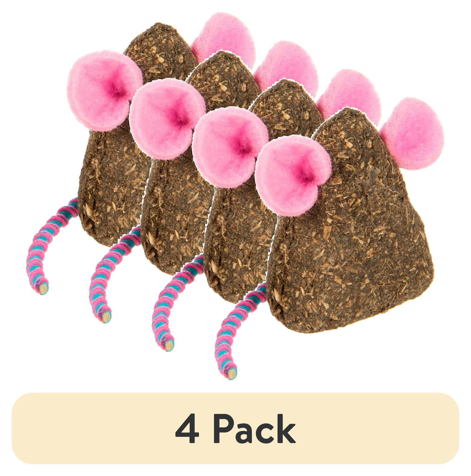(4 pack) SmartyKat Mousy Mayhem 2-Piece Compressed Catnip Mice Cat Toys, Pink & Orange