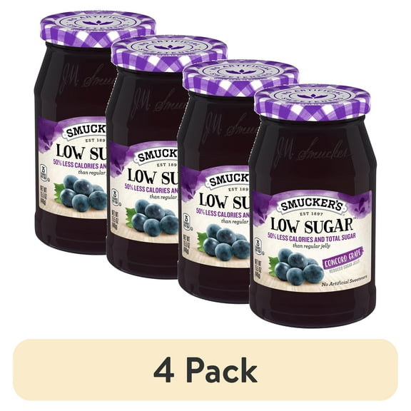 (4 pack) Smucker's Low Sugar Reduced Sugar Concord Grape Jelly, 15.5 Ounces