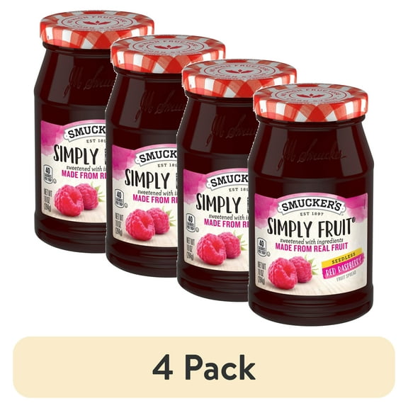 (4 pack) Smucker's Simply Fruit Seedless Red Raspberry Fruit Spread, 10 oz