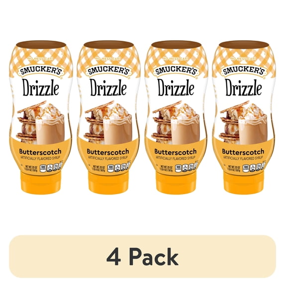 (4 pack) Smucker's Drizzle Butterscotch Artificially Flavored Syrup, 20 oz Squeezable Bottle