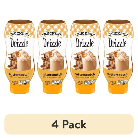 (4 pack) Smuckers Drizzle Butterscotch Artificially Flavored Syrup, 20 oz Squeeze Bottle