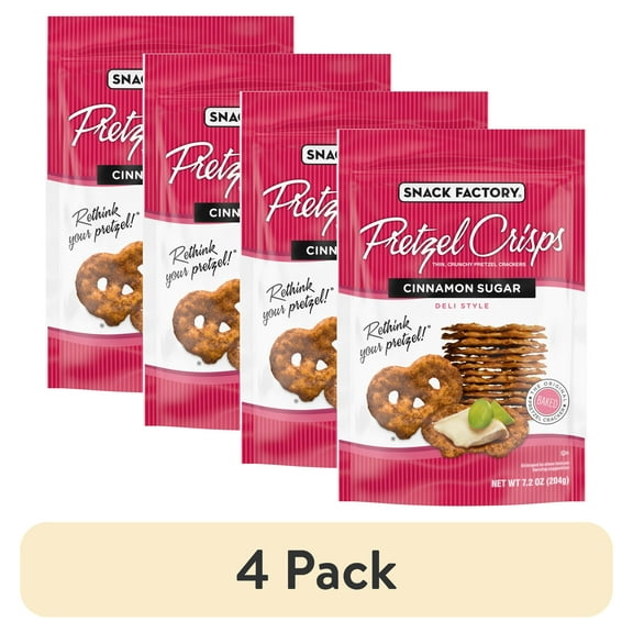 (4 pack) Snack Factory Pretzel Crisps, Cinnamon Sugar, 7.2 oz