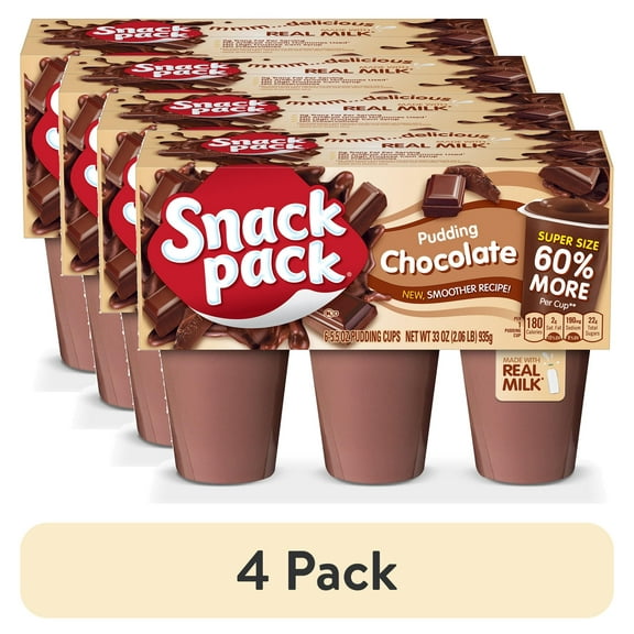 (4 pack) Snack Pack Super Size Chocolate Pudding, 5.5 oz Pudding Cups, 6 Count