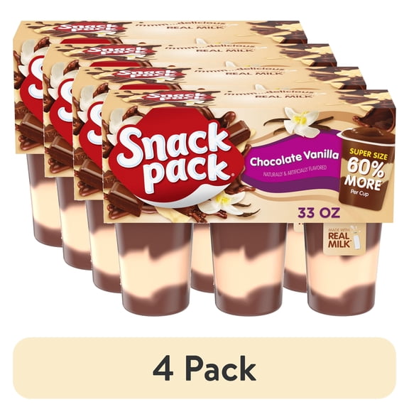 (4 pack) Snack Pack Super Size Chocolate Vanilla Flavored Pudding, 5.5 oz Pudding Cups, 6 Count