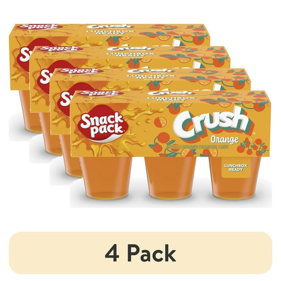 (4 pack) Snack Pack CRUSH Orange Flavored Juicy Gels, Orange Snack Cups, 3.25 oz. 6-Count