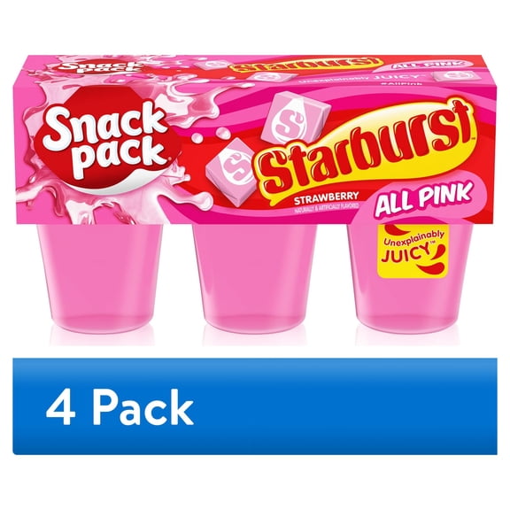 (4 pack) Snack Pack Pink STARBURST Flavored Juicy Gels Cups, 3.25 oz 6 Count