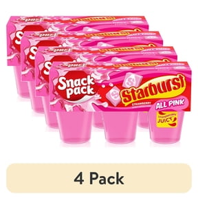 (4 pack) Snack Pack Pink STARBURST Flavored Juicy Gels Cups, 3.25 oz 6 Count