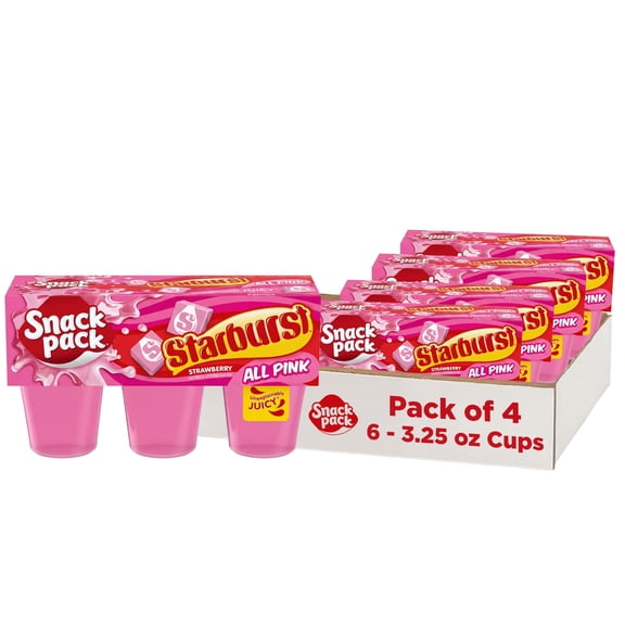 (4 pack) Snack Pack Pink STARBURST Flavored Juicy Gels Cups, 3.25 oz 6 Count