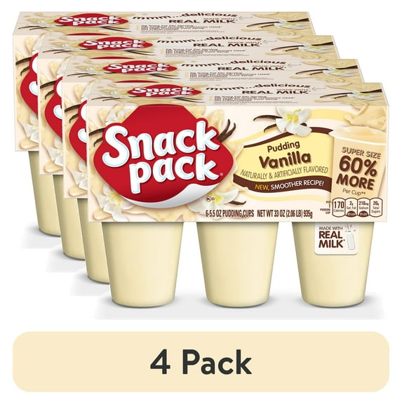 (4 pack) Snack Pack Super Size Vanilla Pudding, Lunchbox Snack, 5.5 oz Pudding Cups, 6 Count