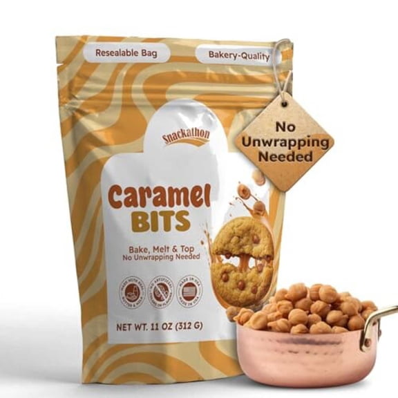(4 pack) Snackathon Caramel Bits, Buttery Baking Caramel Chips, Resealable Pouches (Various Sizes)