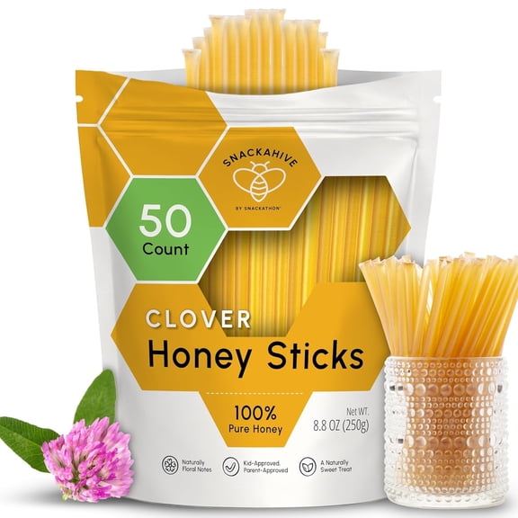 (4 pack) Snackathon Honey Sticks, Clover Blossom Pure Honey, 50 Count Bulk