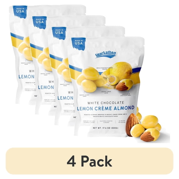 (4 pack) Snackathon Lemon Creme White Chocolate Covered Almonds, 17.6 oz Resealable Bag