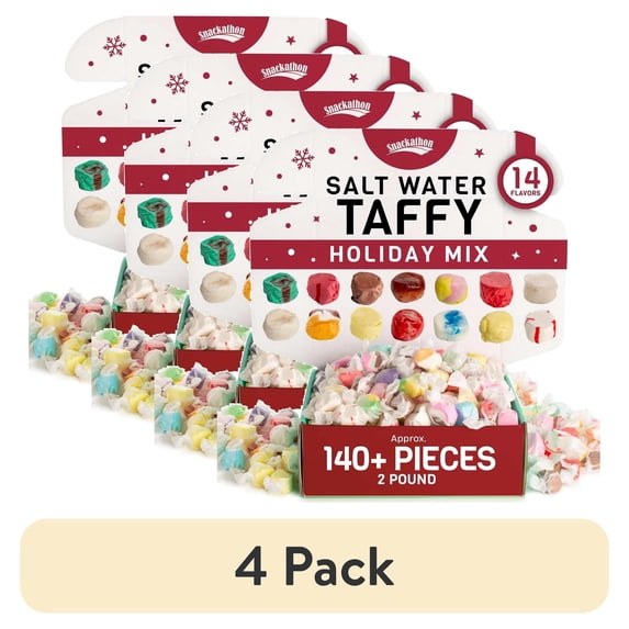(4 pack) Snackathon Salt Water Taffy Assorted Mix, Holiday Mix Edition, 14 Flavor, 2 lb Box
