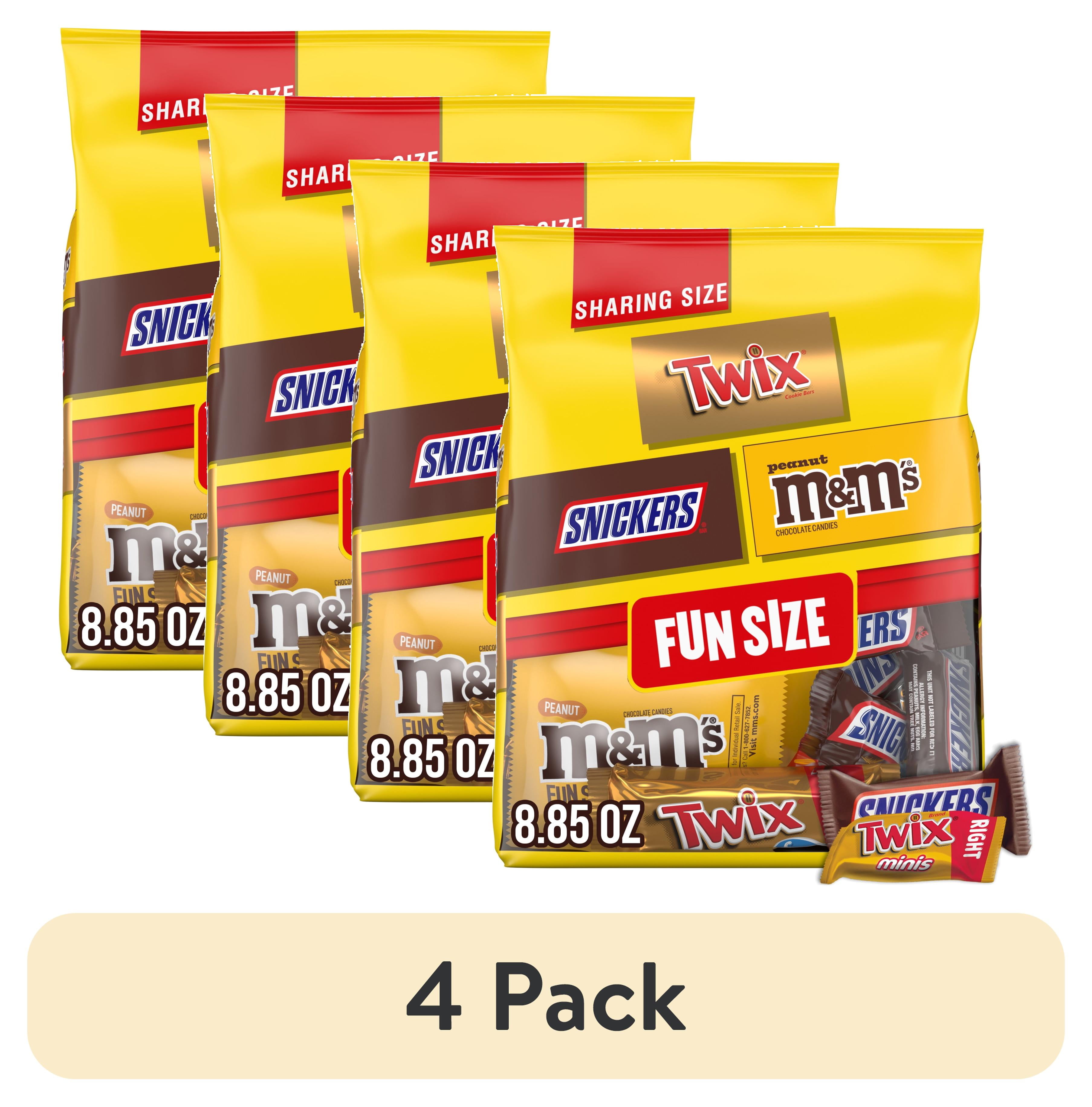 (4 pack) Snickers, M&M's & Twix Fun Size Chocolate Candy Variety Pack, Sharing Size - 8.85 oz Bag
