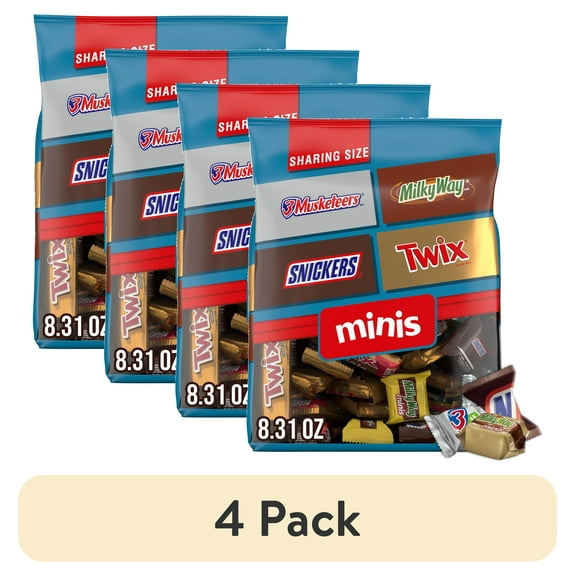 (4 pack) Snickers, Twix & More Minis Chocolate Candy Bars Variety pack - 8.31 oz Bag