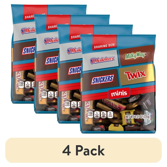 (4 pack) Snickers, Twix & More Minis Chocolate Candy Bars Variety pack - 8.31 oz Bag