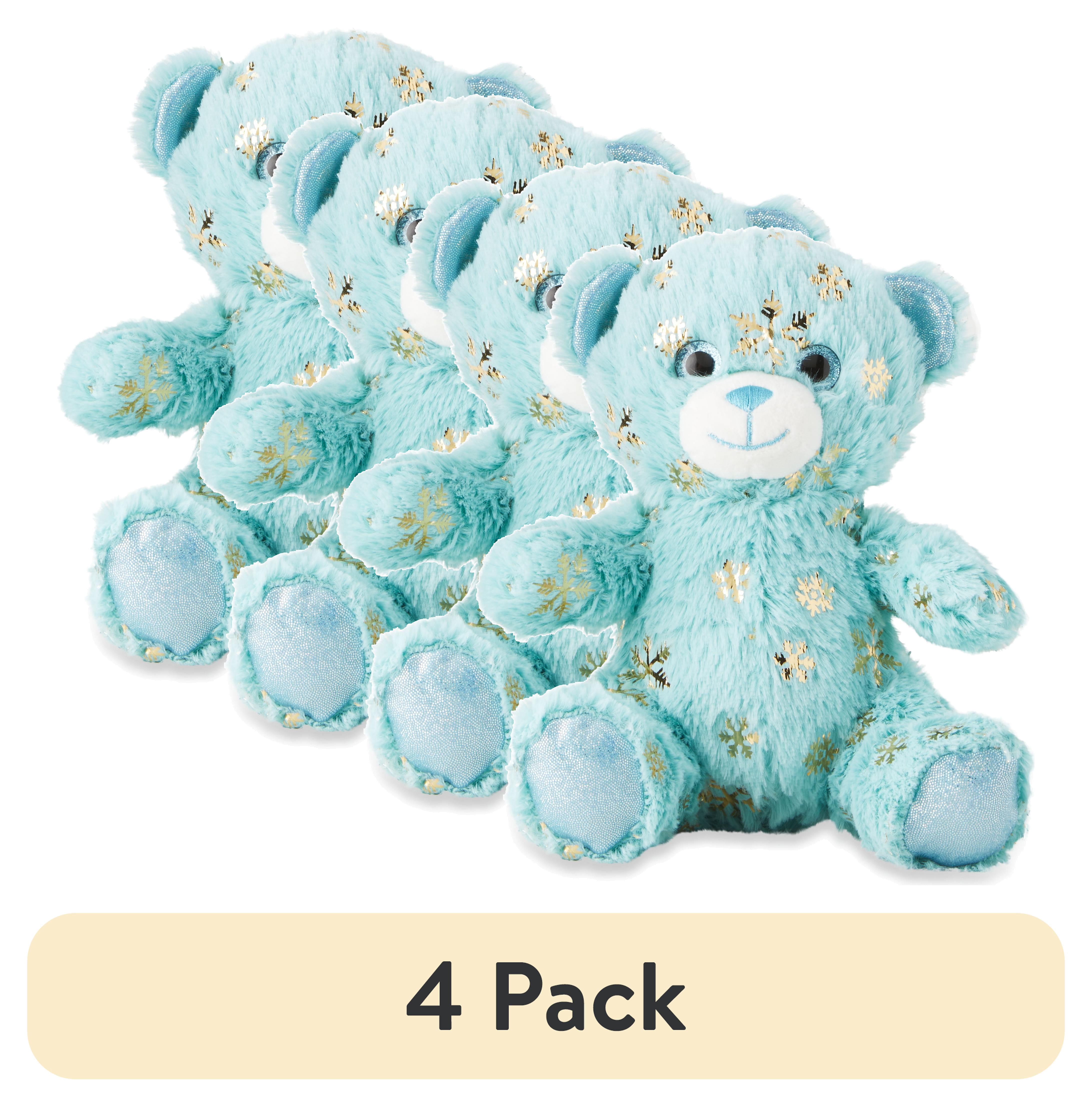 (4 pack) Snowflake Plush Stuffed Animal Toy, Blue Bear, Child, 7.5 in, by Holiday Time