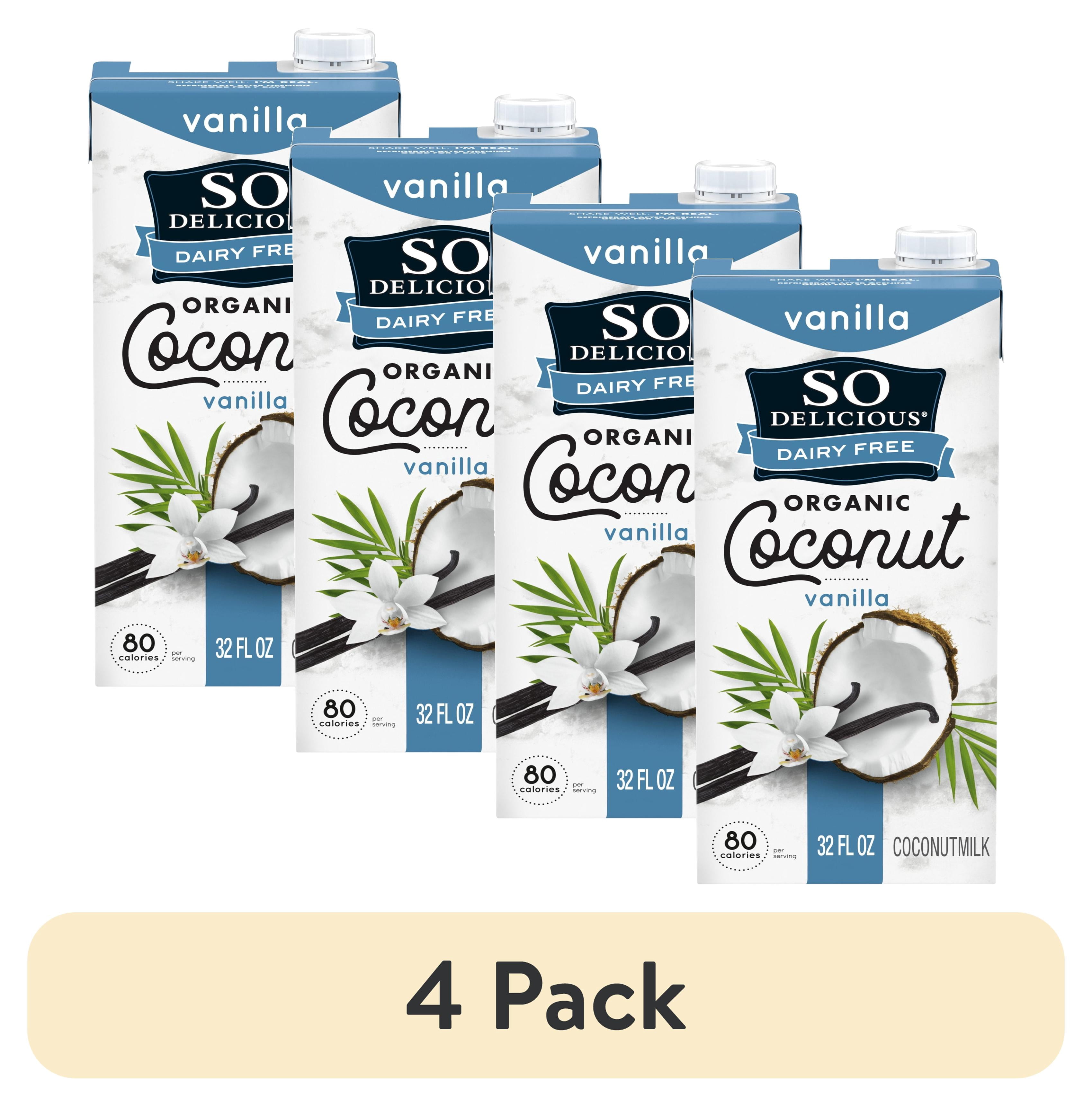 (4 pack) So Delicious Dairy Free Shelf Stable Vegan and Gluten Free Vanilla Organic Coconut Milk Carton, 32 fl oz