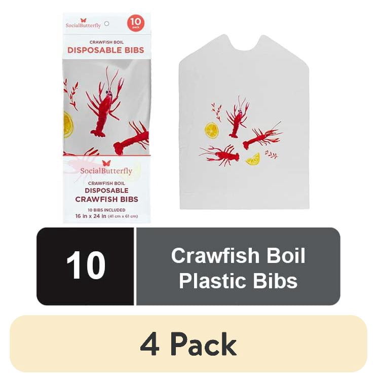 (4 pack) Social Butterfly Disposable Crawfish Plastic Bibs, 10 pack