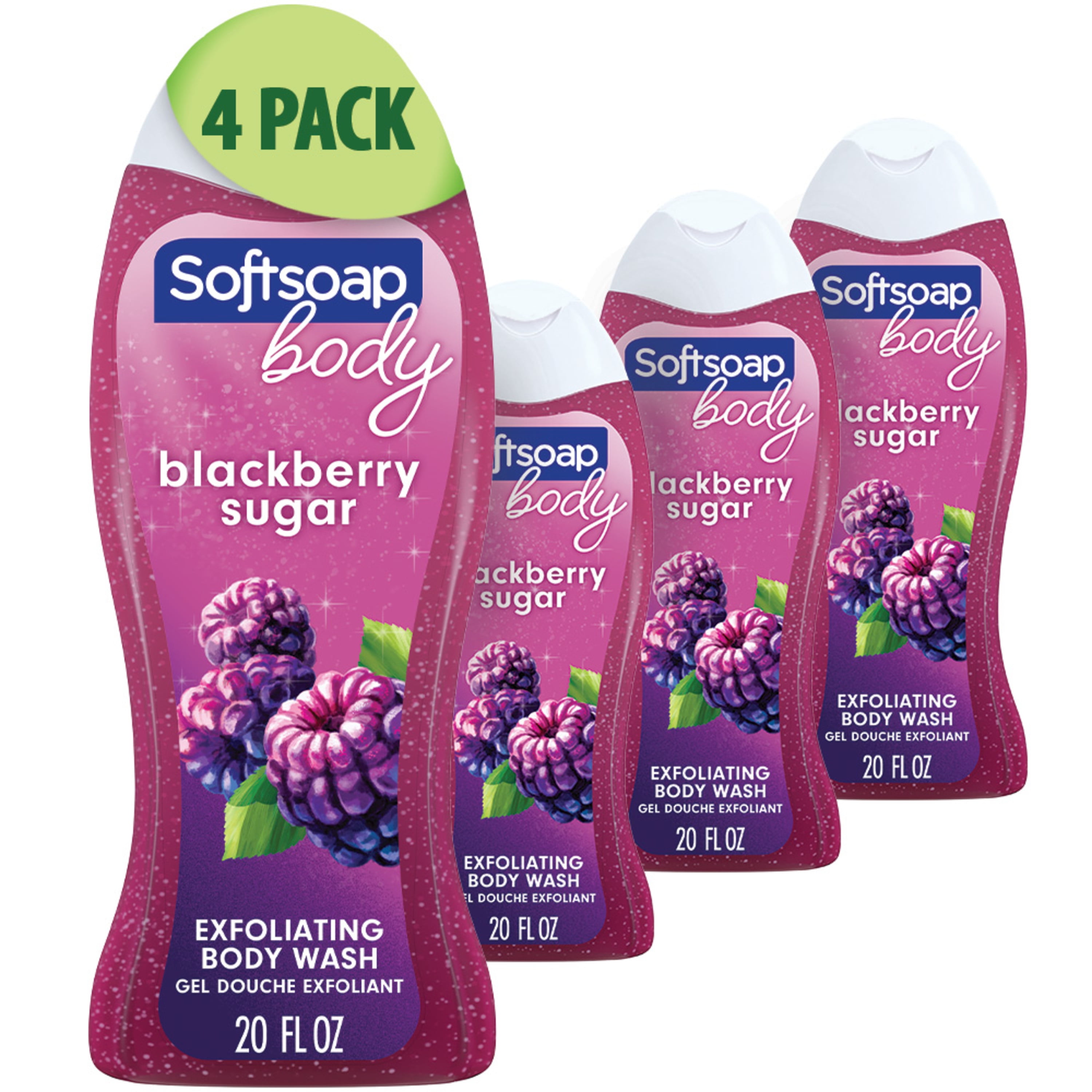 (4 pack) Softsoap Exfoliating Body Wash, Blackberry Sugar - 20 Ounce