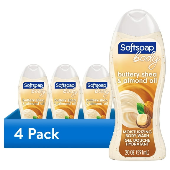 (4 pack) Softsoap Moisturizing Body Wash, All Skin Types, Shea and Almond Oil, 20 fl oz Bottle