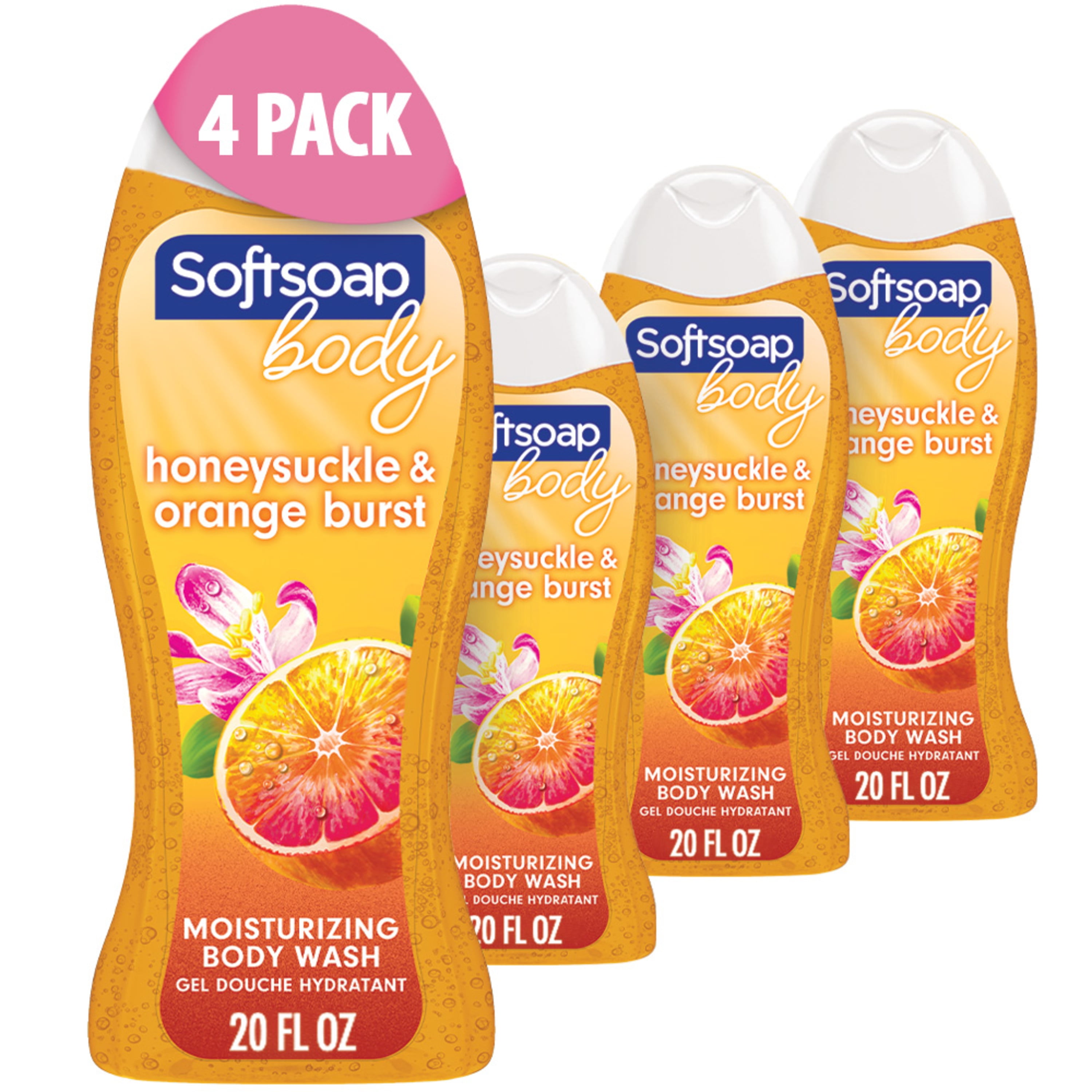(4 pack) Softsoap Moisturizing Body Wash, Sweet Honeysuckle and Orange - 20 oz