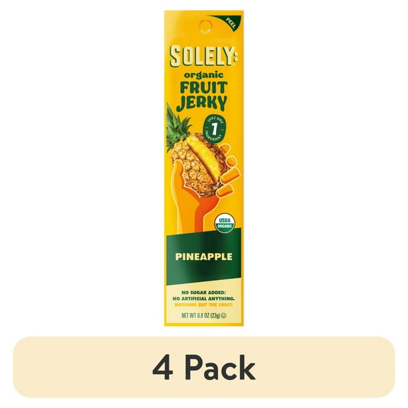 (4 pack) Solely Organic Pineapple Fruit Snack Jerky, Made with Real Fruit, 0.8 oz