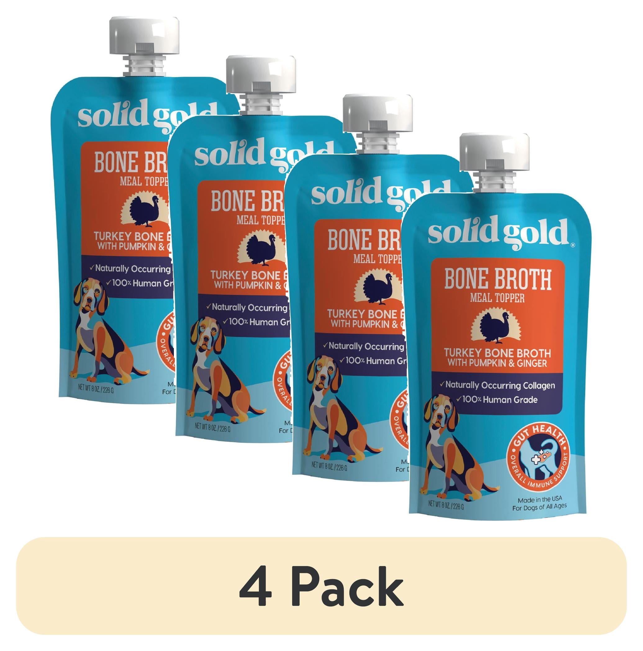 (4 pack) Solid Gold Bone Broth Meal Topper for Dogs, Grain-Free, Turkey Flavor, 8 oz