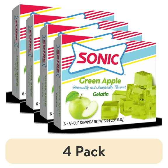 (4 pack) Sonic Green Apple Gelatin Mix, 6 Servings, 3.94 oz Cardboard Box