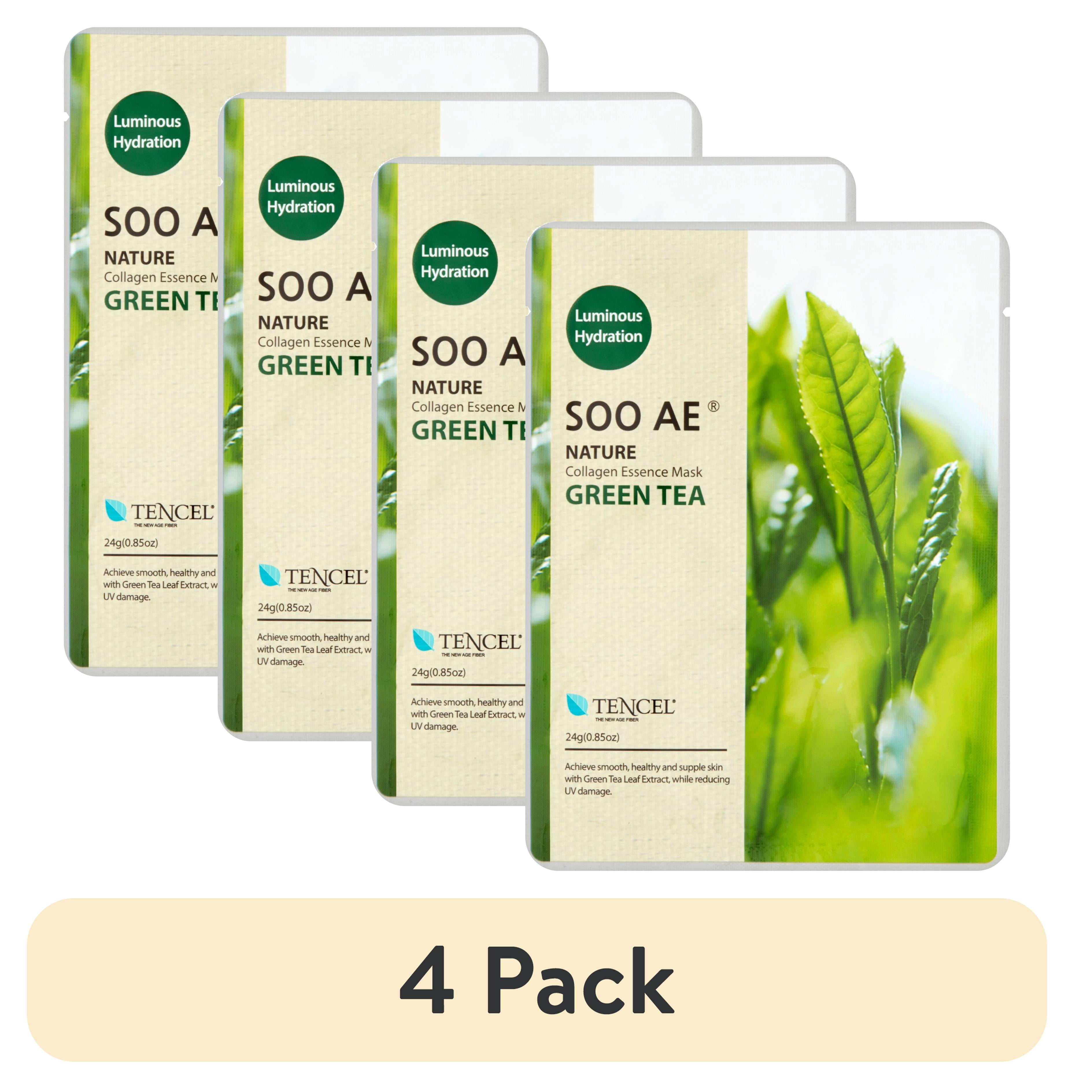 (4 pack) Soo Ae Nature Green Tea Collagen Essence Mask, 0.85 oz