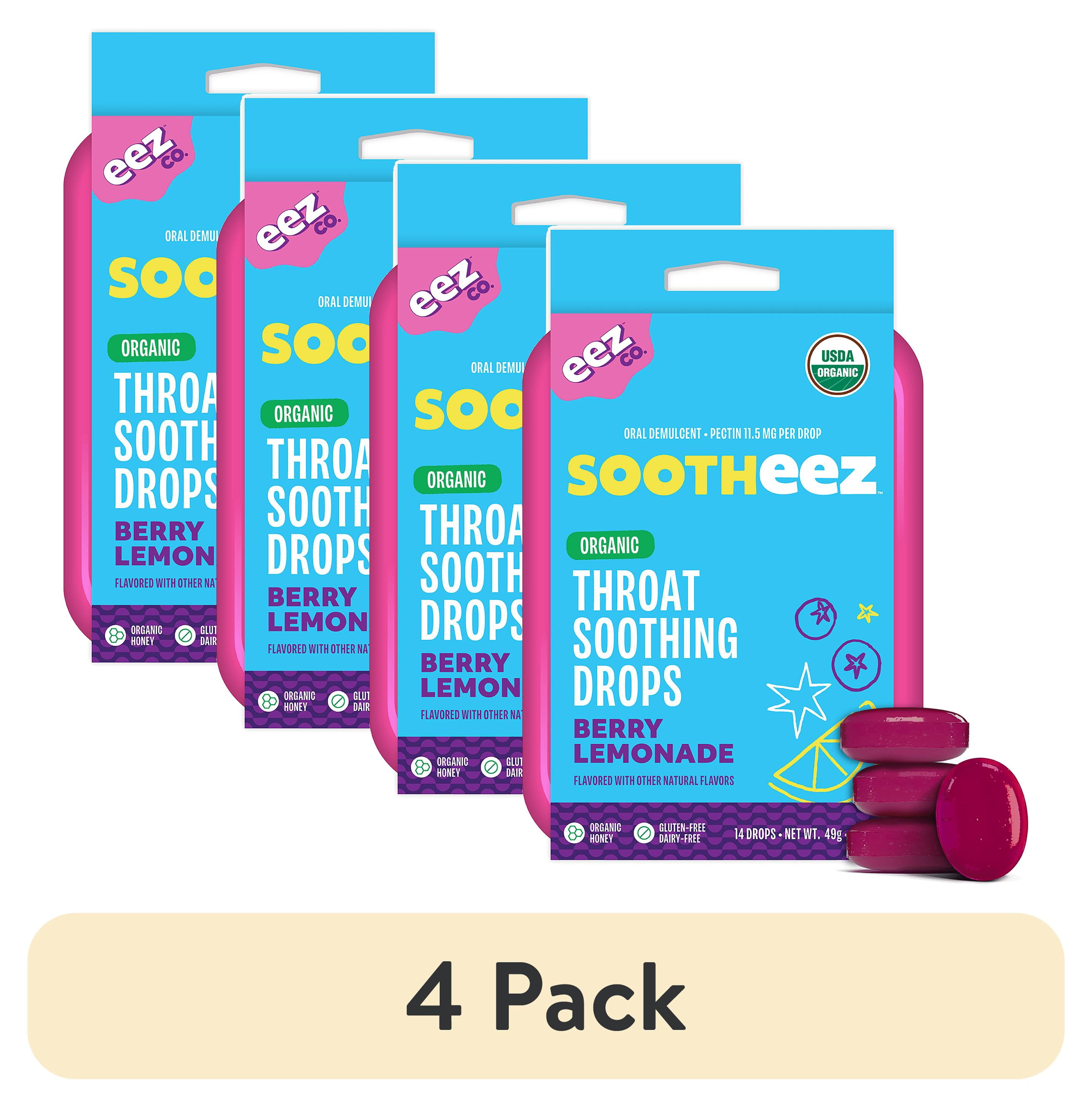 (4 pack) Sootheez by EEZ Co. Organic Throat Soothing Drops, Berry Lemonade, 14ct