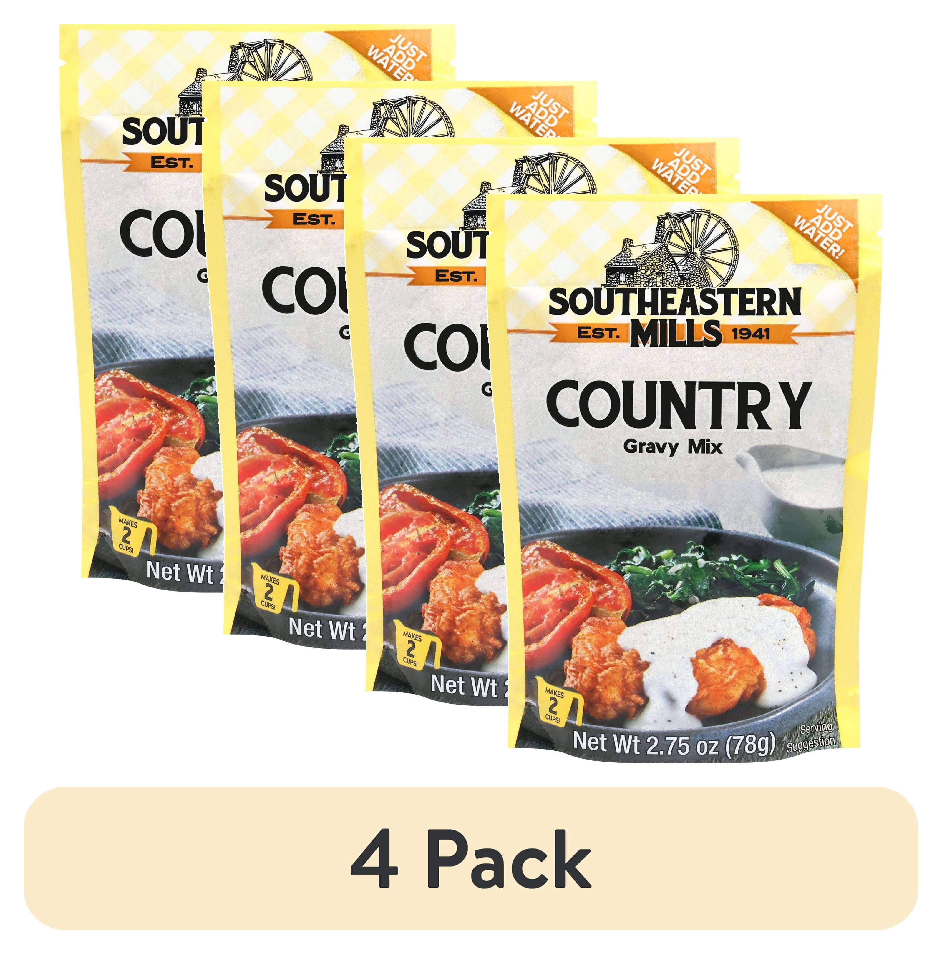(4 pack) Southeastern Mills Country Gravy Mix, 2.75 oz Pouch – No Cholesterol, Easy to Prepare, Perfect for Biscuits, Mashed Potatoes & More
