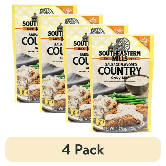 (4 pack) Southeastern Mills Sausage Flavored Country Gravy Mix, 2.75 oz Pouch – Classic Southern Gravy for Biscuits, Breakfast & More