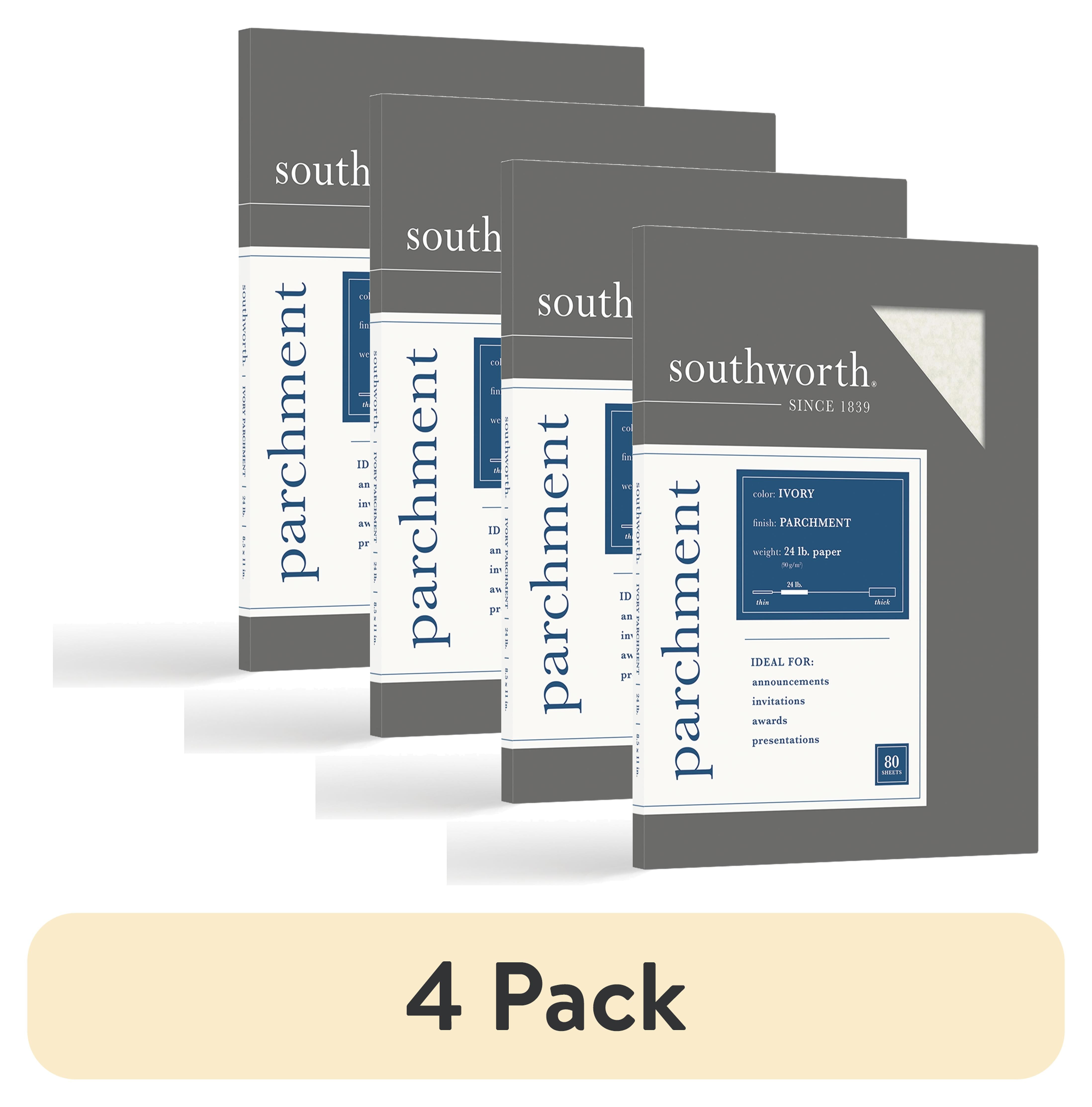 (4 pack) Southworth Business Paper, Parchment, 24 lb, Ivory, 80 Sheets