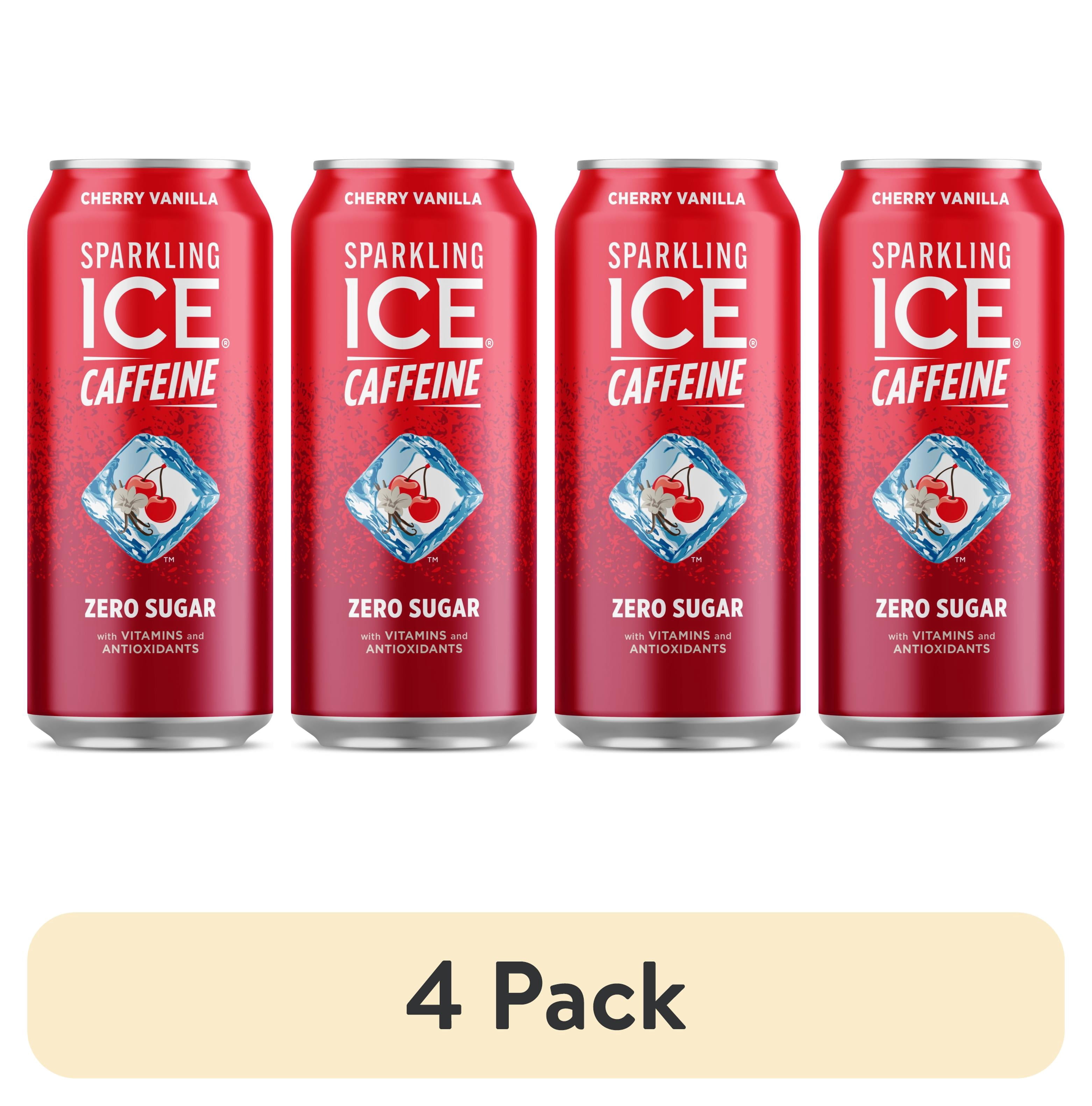 (4 pack) Sparkling Ice +Caffeine Zero Sugar Flavored Sparkling Water, Cherry Vanilla Sparkling Water, 16 fl oz Aluminum Can