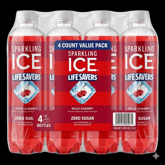 (4 pack) Sparkling Ice Life Savers Wild Cherry 17oz bottle *Zero Sugar, Naturally Sourced Colors & Flavors*