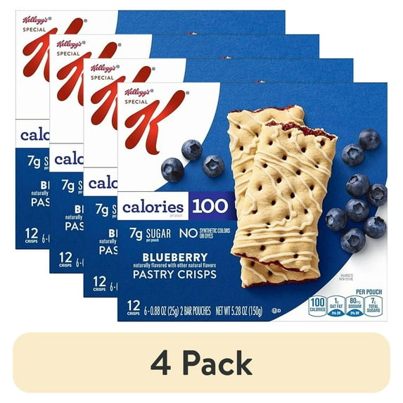 (4 pack) Special K Pastry Crisps, 100 Calorie Snacks, Breakfast Bars, Blueberry, 5.28oz Box (12 Crisps)