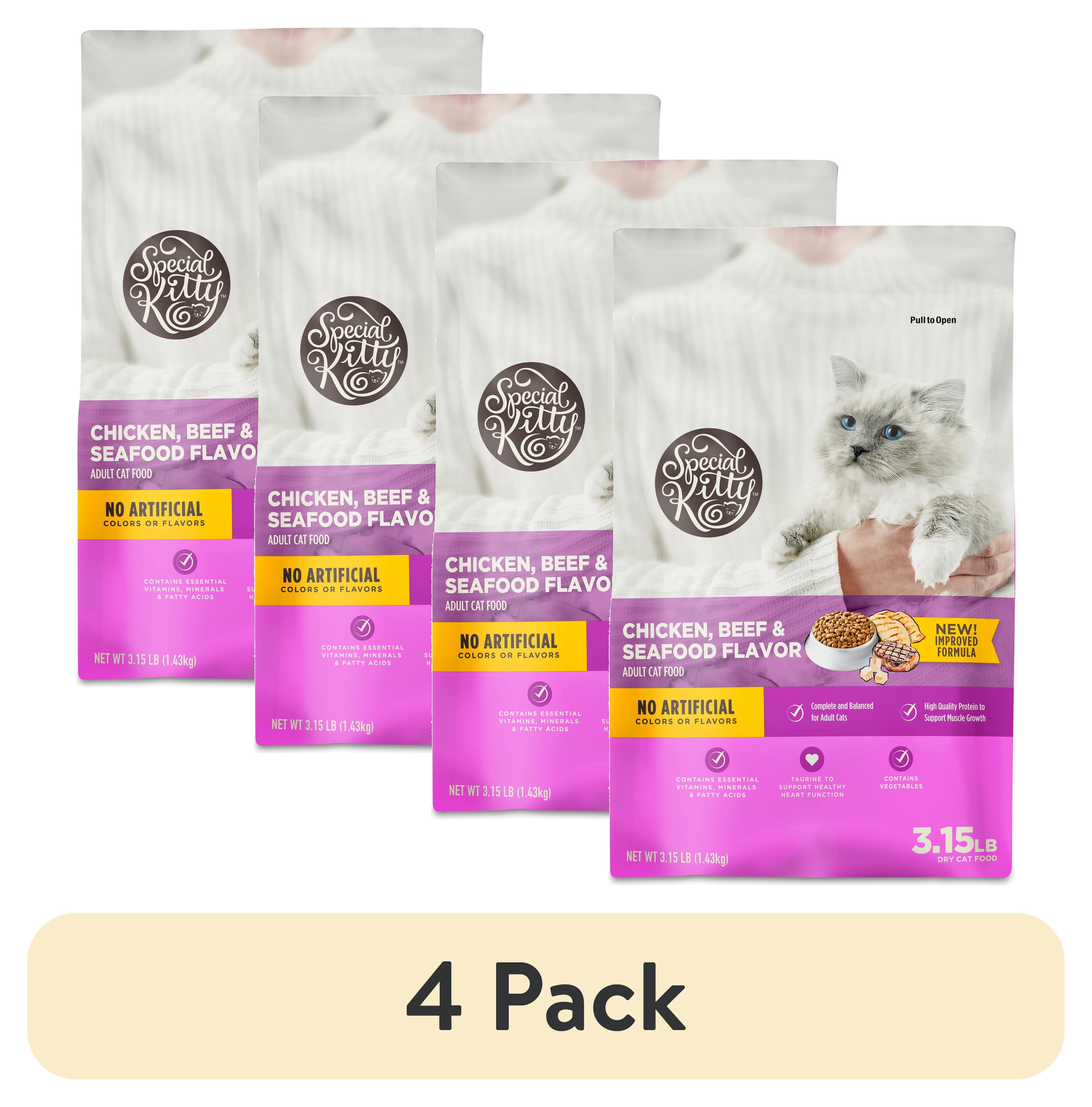 (4 pack) Special Kitty Chicken, Beef & Seafood Flavor Dry Cat Food, 3.15 lb Bag