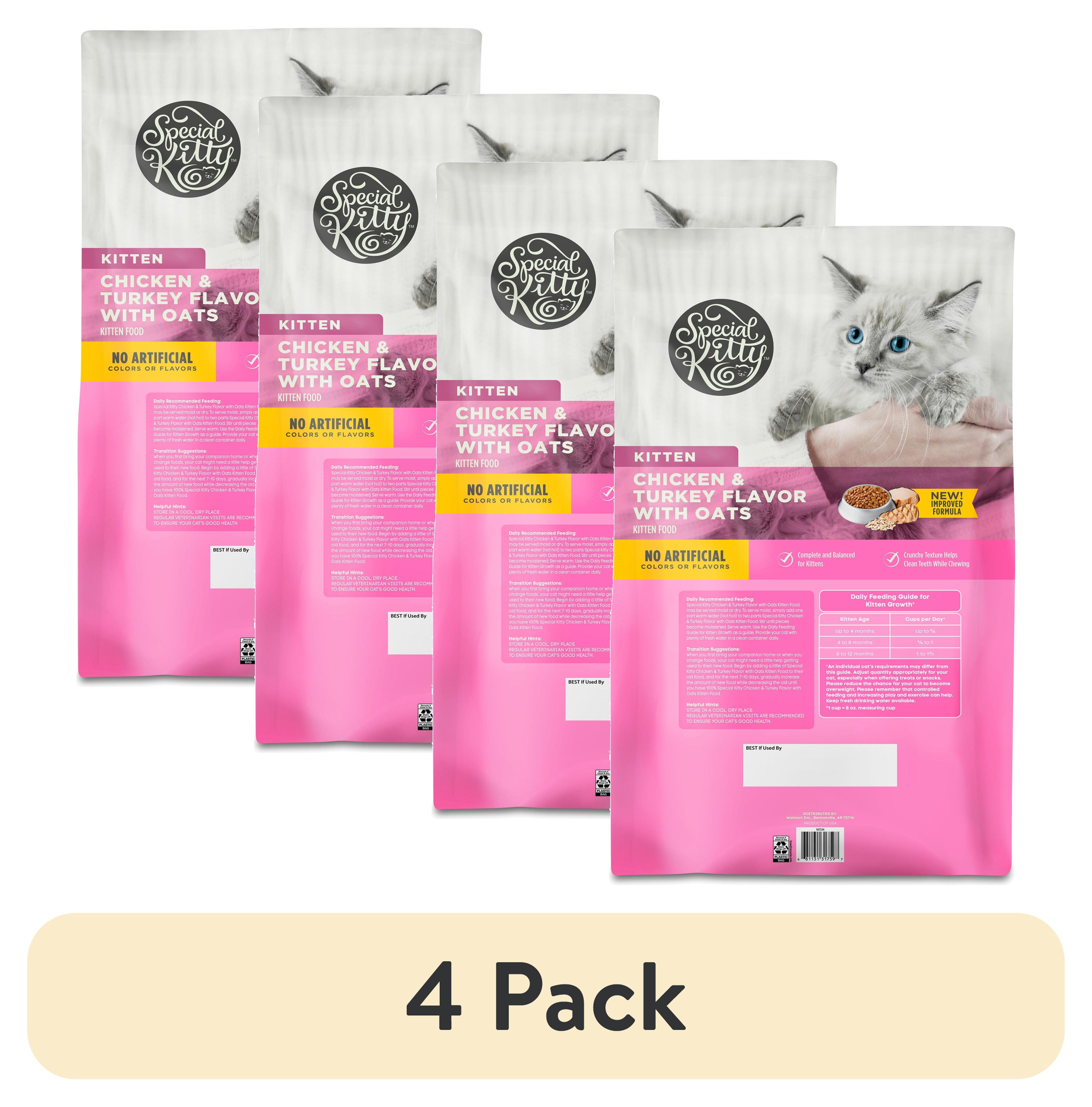 (4 pack) Special Kitty Chicken & Turkey Flavor with Oatmeal Kibble Dry Cat Food for Kittens, 14 lb Bag