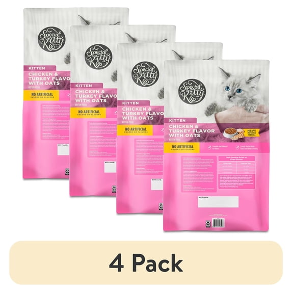 (4 pack) Special Kitty Chicken & Turkey Flavor with Oatmeal Kibble Dry Cat Food for Kittens, 14 lb Bag