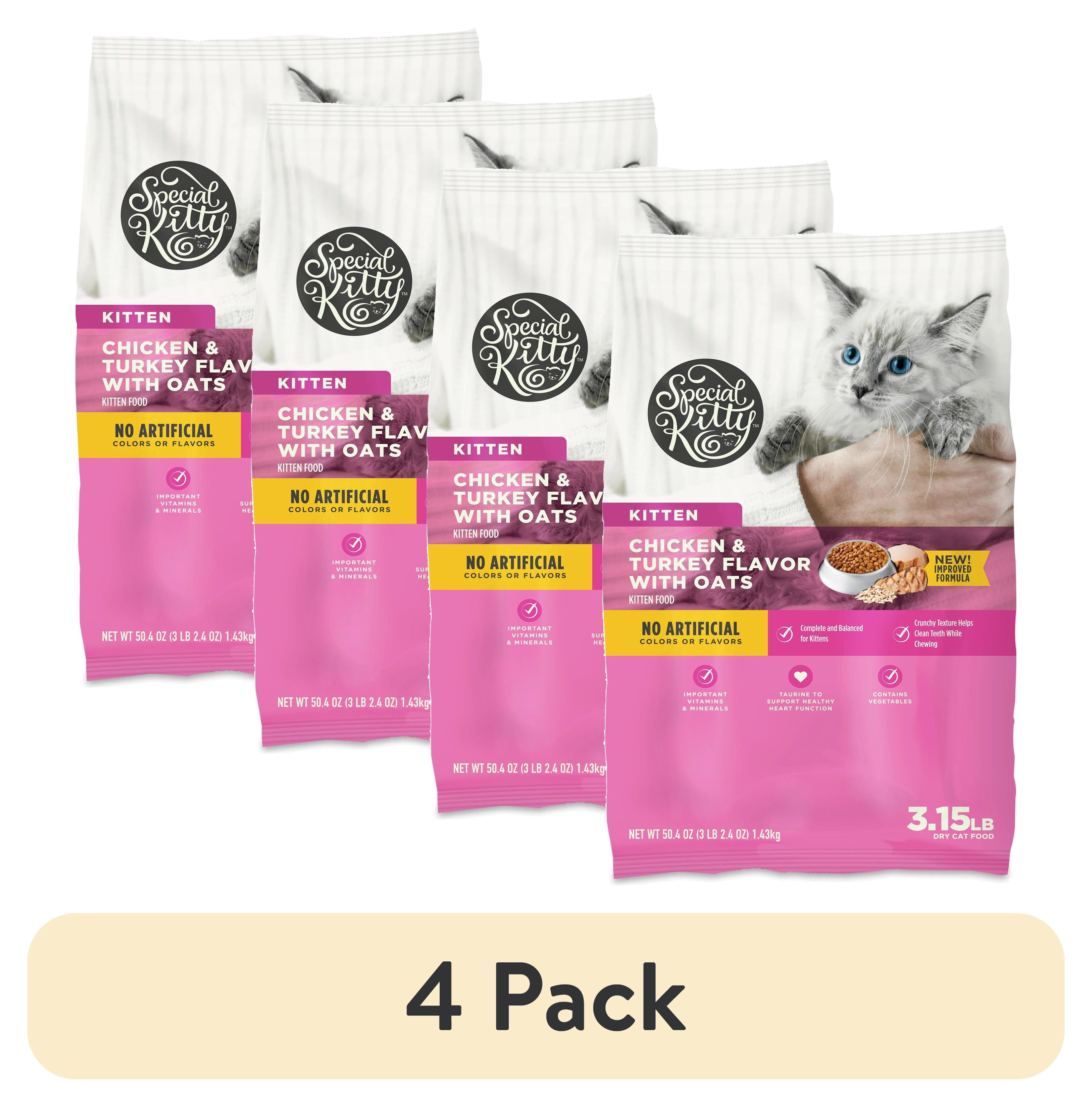 (4 pack) Special Kitty Chicken and Turkey Flavor with Oatmeal Kibble Dry Cat Food for Kittens, 3.15 lb Bag