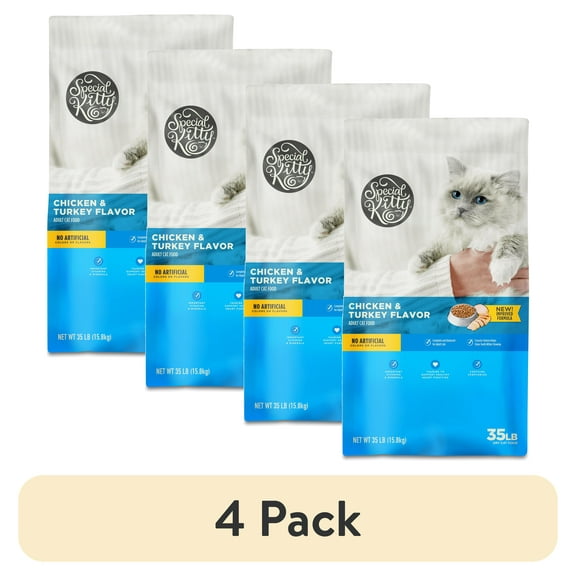 (4 pack) Special Kitty Complete Nutrition Chicken & Turkey Flavor Dry Cat Food, 35 lb Bag
